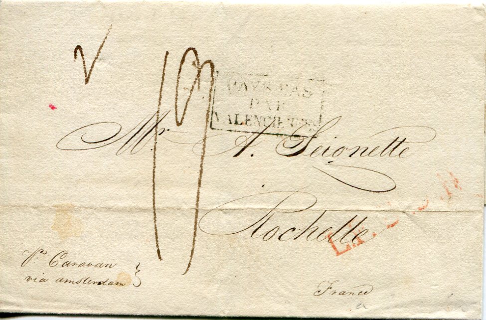 Netherlands 1821 outer letter sheet from Boston, USA to Rochelle, France, annotated to go on the 