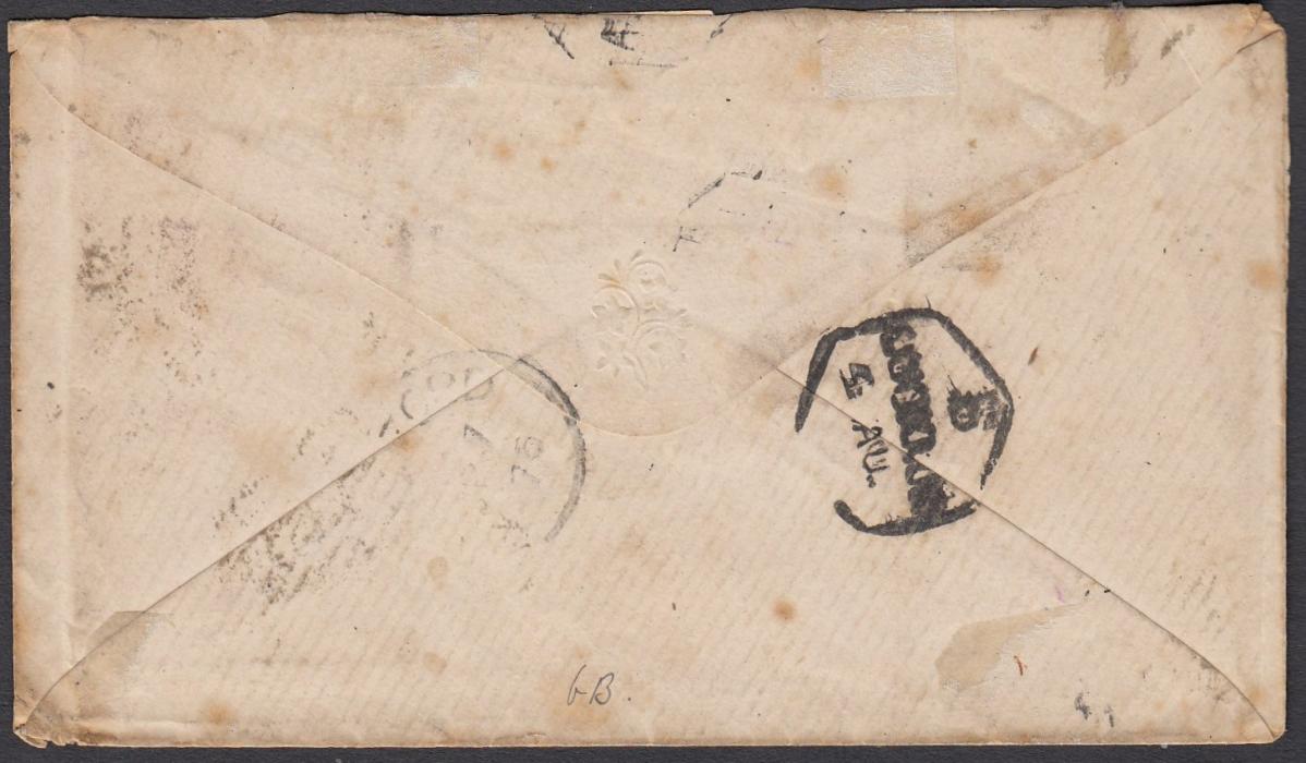 INDIA (Officers Mail - 2nd Afghan War) 1875 cover to England franked East India Company 8pies tied bar obliterator and pen stroke, framed A.M. handstamp, endorsed with senders details at top and signed by Commanding Officer, transit and arrival backstamps; some slight soiling, scarce.