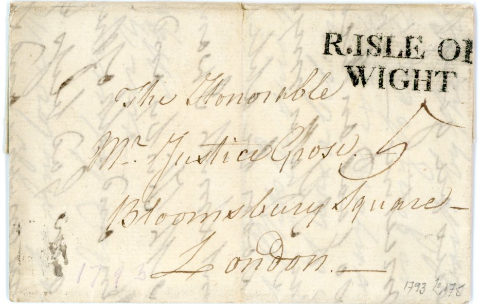 GREAT BRITAIN GREAT BRITAIN: 1793 Entire to London with fine R.ISLE OF/WIGHT straight line hs, fine.