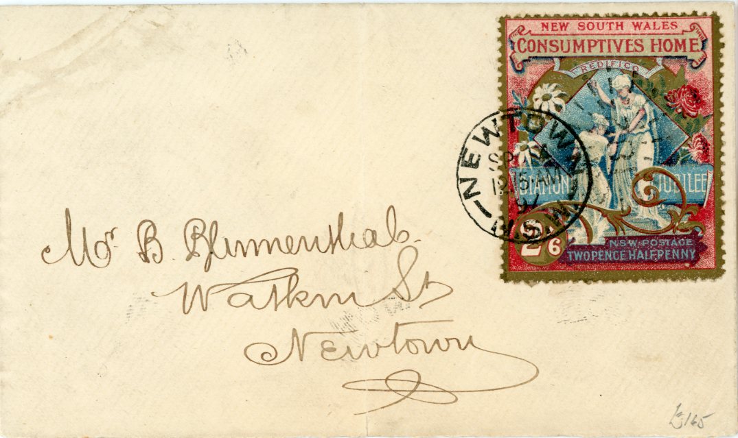 AUSTRALIAN STATES:  NEW SOUTH WALES AUSTRALIAN STATES:  NEW SOUTH WALES 1897 (SP 14) local philatelic envelope franked Diamond Jubilee & Hospital Charity 2 1/2d (2s6d) gold, carmine and blue tied by Newtown cds, central vertical fold clear of adhesive, with Robson Low lotting card 175 11 Oct 1983