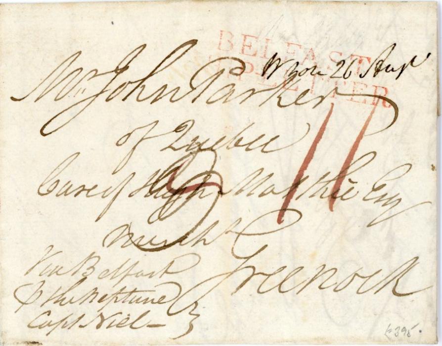 IRELAND / CANADA IRELAND / CANADA: 1800 (21 JU) Entire from Quebec to Greenock endorsed 
