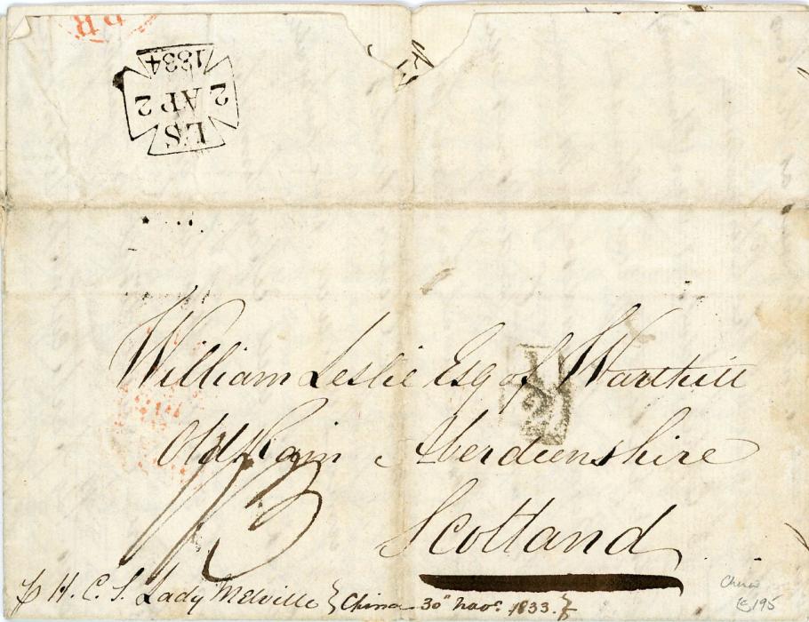 CHINA CHINA: 1833 (29 Nov) Entire to Scotland with ms endorsement 