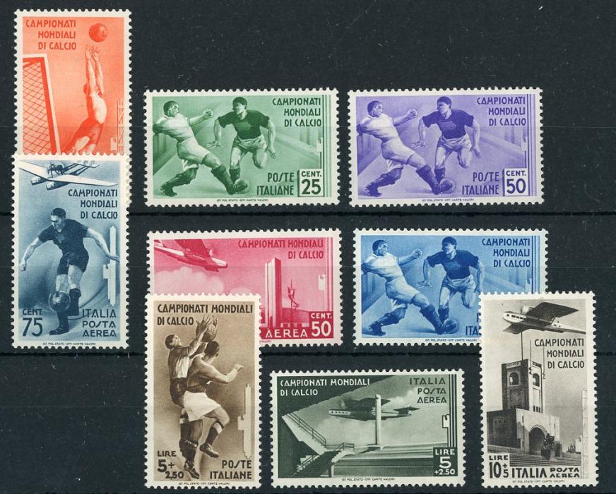 ITALY ITALY: 1934 924 Mag) FOOTBALL set of 9 incl. airs nh mint, fine (Sass. 357-61, A69-72)